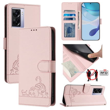 Cat Rat Embossed Pattern RFID Leather Phone Case with Lanyard, For Realme 9i 4G, For Realme Narzo 50, For Realme C20 / C11 2021 / C21, For Realme C21Y