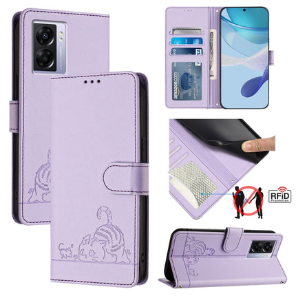Cat Rat Embossed Pattern RFID Leather Phone Case with Lanyard, For Realme 9i 4G, For Realme Narzo 50, For Realme C20 / C11 2021 / C21, For Realme C21Y