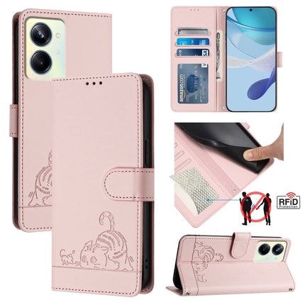 Cat Rat Embossed Pattern RFID Leather Phone Case with Lanyard, For Realme 10T 5G / 10S 5G, For Realme GT3 5G / GT Neo 5 240W, For Realme 10 Pro 5G, For Realme 10 Pro+ 5G