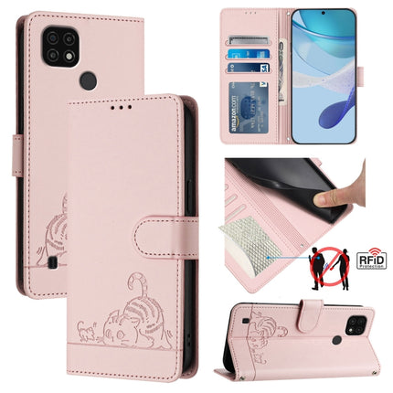 Cat Rat Embossed Pattern RFID Leather Phone Case with Lanyard, For Realme 9i 4G, For Realme Narzo 50, For Realme C20 / C11 2021 / C21, For Realme C21Y