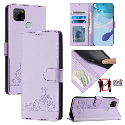 Cat Rat Embossed Pattern RFID Leather Phone Case with Lanyard, For Realme C25 / C15 / C12, For Realme C25S / 7i Global, For Realme 8 4G / 8 Pro 4G, For Realme GT 5G / GT NEO 5G