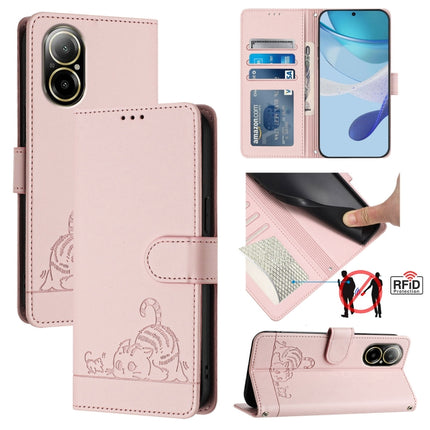 Cat Rat Embossed Pattern RFID Leather Phone Case with Lanyard, For Realme C67 4G Global, For Realme 11 5G Global / 11X 5G, For Realme C67 5G India, For Realme Narzo 60x 5G Global