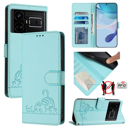 Cat Rat Embossed Pattern RFID Leather Phone Case with Lanyard, For Realme C25 / C15 / C12, For Realme C25S / 7i Global, For Realme 8 4G / 8 Pro 4G, For Realme GT 5G / GT NEO 5G