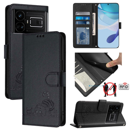 Cat Rat Embossed Pattern RFID Leather Phone Case with Lanyard, For Realme C25 / C15 / C12, For Realme C25S / 7i Global, For Realme 8 4G / 8 Pro 4G, For Realme GT 5G / GT NEO 5G