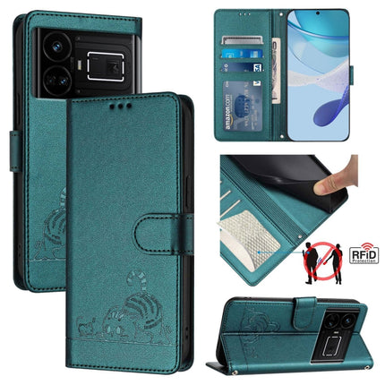 Cat Rat Embossed Pattern RFID Leather Phone Case with Lanyard, For Realme C25 / C15 / C12, For Realme C25S / 7i Global, For Realme 8 4G / 8 Pro 4G, For Realme GT 5G / GT NEO 5G