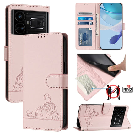 Cat Rat Embossed Pattern RFID Leather Phone Case with Lanyard, For Realme 11 4G Global, For Realme GT5 5G 240W / GT5 5G, For Realme Narzo 60 Pro Global, For Realme C65 4G Global