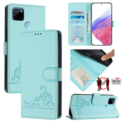 Cat Rat Embossed Pattern RFID Leather Phone Case with Lanyard, For Realme 9i 4G, For Realme Narzo 50, For Realme C20 / C11 2021 / C21, For Realme C21Y