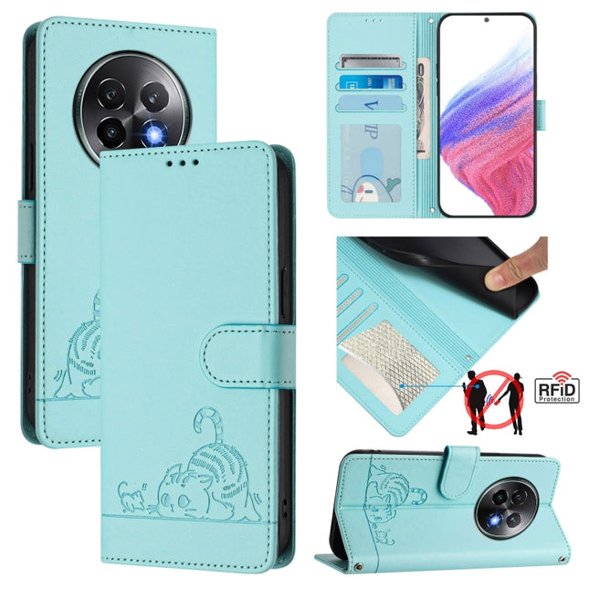 Cat Rat Embossed Pattern RFID Leather Phone Case with Lanyard, For Realme 13+ 5G Global, For Realme 13 Pro / 13 Pro+ 5G, For Realme GT 6 5G Global, For Realme GT 6T 5G Global