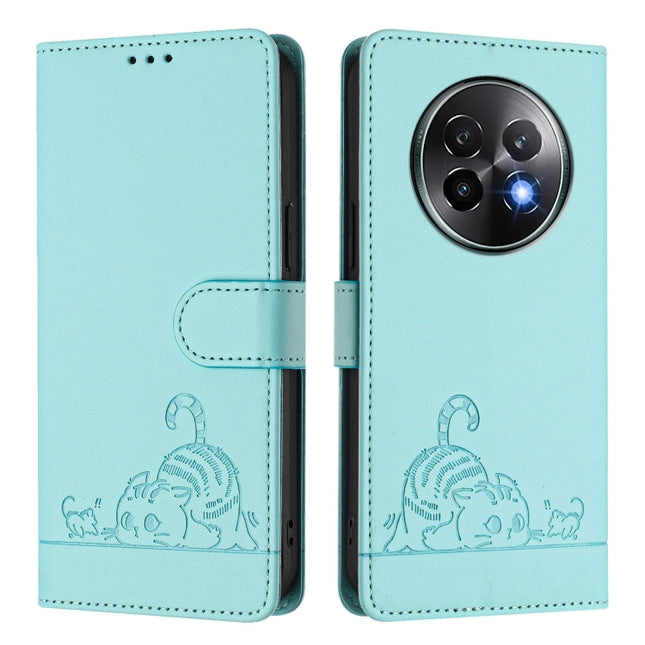 Cat Rat Embossed Pattern RFID Leather Phone Case with Lanyard, For Realme 13+ 5G Global, For Realme 13 Pro / 13 Pro+ 5G, For Realme GT 6 5G Global, For Realme GT 6T 5G Global