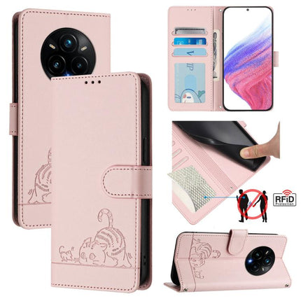 Cat Rat Embossed Pattern RFID Leather Phone Case with Lanyard, For Realme 14 5G Global / P3 5G India, For Realme P3 Ultra 5G Global, For Realme P3 5G Global, For Realme 14 Pro+ 5G