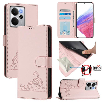 Cat Rat Embossed Pattern RFID Leather Phone Case with Lanyard, For Realme 14 5G Global / P3 5G India, For Realme P3 Ultra 5G Global, For Realme P3 5G Global, For Realme 14 Pro+ 5G