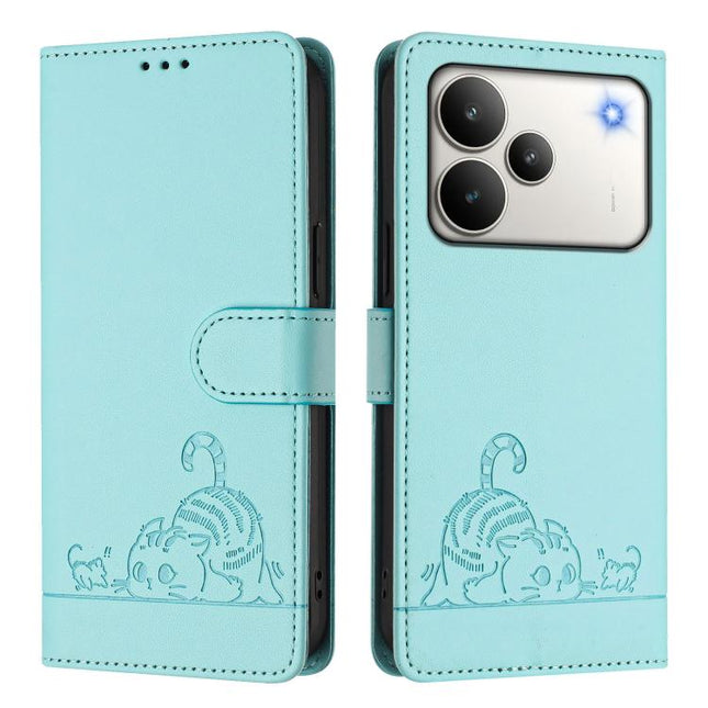 Cat Rat Embossed Pattern RFID Leather Phone Case with Lanyard, For Realme P4 5G, For Realme 15T 5G Global, For Realme C71 4G India, For Realme 15 / 15 Pro 5G Global