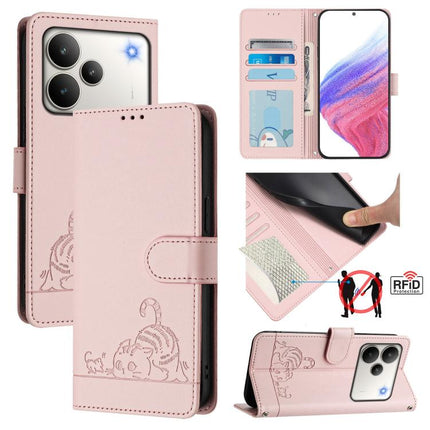 Cat Rat Embossed Pattern RFID Leather Phone Case with Lanyard, For Realme P4 5G, For Realme 15T 5G Global, For Realme C71 4G India, For Realme 15 / 15 Pro 5G Global