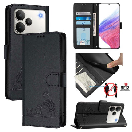 Cat Rat Embossed Pattern RFID Leather Phone Case with Lanyard, For Realme 16 Pro 5G Global, For Realme Note 70 4G / 70T 4G, For Realme C85 5G / 15x 5G India, For Realme P4 Pro 5G