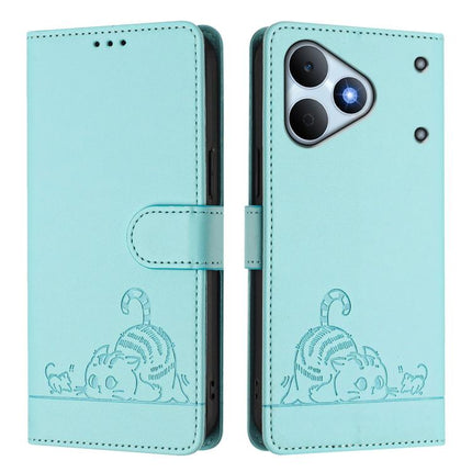 Cat Rat Embossed Pattern RFID Leather Phone Case with Lanyard, For Realme Note 80 4G Global, For Realme C83 5G India / C85 5G, For Realme 16 5G Global, For Realme 16 Pro+ 5G Global
