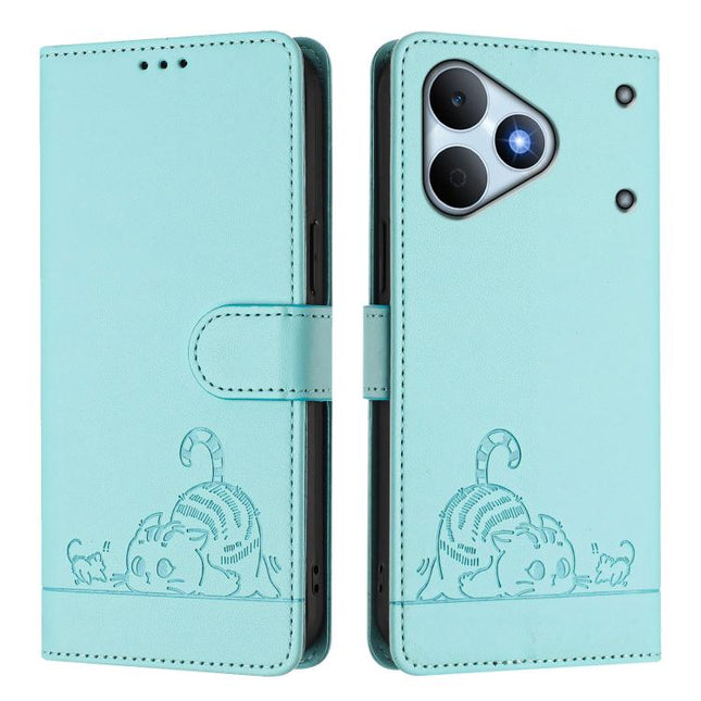 Cat Rat Embossed Pattern RFID Leather Phone Case with Lanyard, For Realme Note 80 4G Global, For Realme C83 5G India / C85 5G, For Realme 16 5G Global, For Realme 16 Pro+ 5G Global