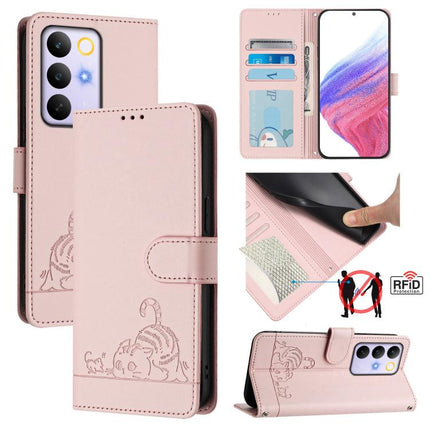 Cat Rat Embossed Pattern RFID Leather Phone Case with Lanyard, For Realme Note 80 4G Global, For Realme C83 5G India / C85 5G, For Realme 16 5G Global, For Realme 16 Pro+ 5G Global