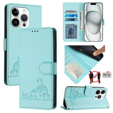 Cat Rat Embossed Pattern RFID Leather Phone Case with Lanyard