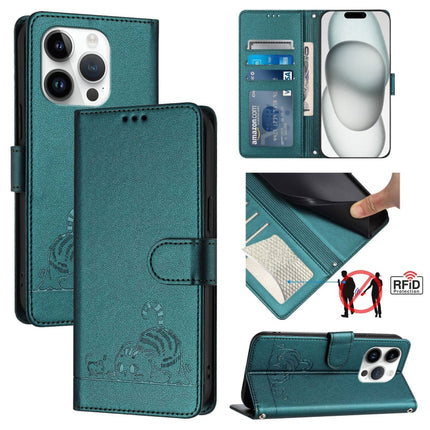 Cat Rat Embossed Pattern RFID Leather Phone Case with Lanyard