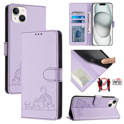 Cat Rat Embossed Pattern RFID Leather Phone Case with Lanyard