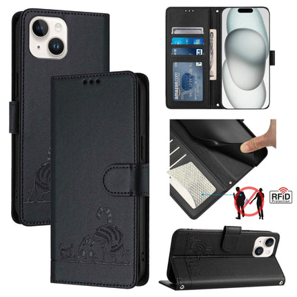 Cat Rat Embossed Pattern RFID Leather Phone Case with Lanyard, For iPhone 13 mini, For iPhone 12/12 Pro, For iPhone 12 Pro Max, For iPhone 12 mini