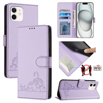 Cat Rat Embossed Pattern RFID Leather Phone Case with Lanyard, For iPhone 13 mini, For iPhone 12/12 Pro, For iPhone 12 Pro Max, For iPhone 12 mini