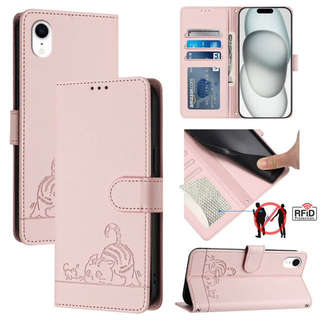 Cat Rat Embossed Pattern RFID Leather Phone Case with Lanyard, For iPhone XR, For iPhone XS Max, For iPhone 8 Plus / 7 Plus