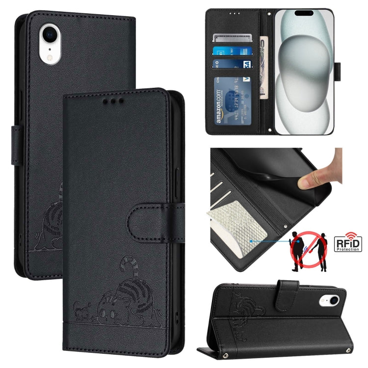 Cat Rat Embossed Pattern RFID Leather Phone Case with Lanyard