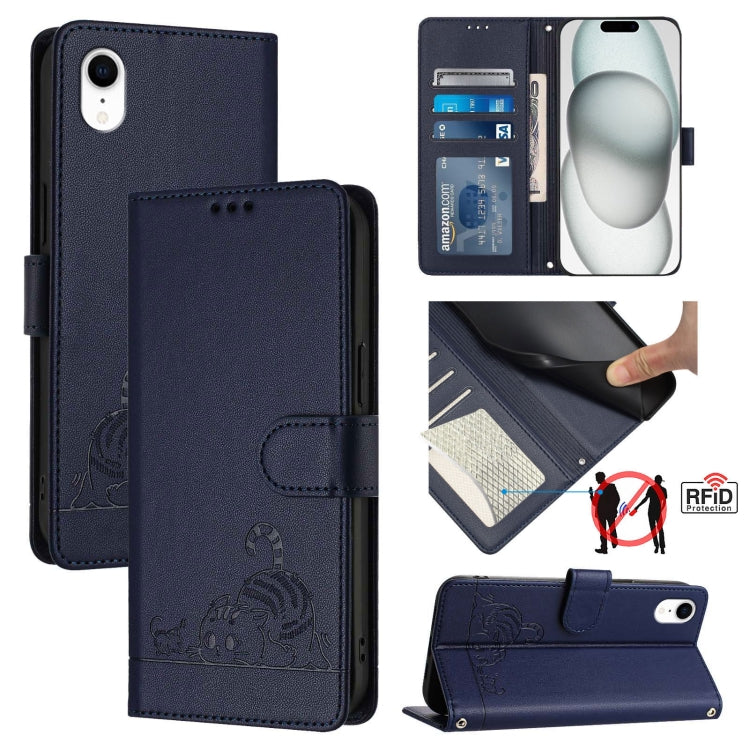 Cat Rat Embossed Pattern RFID Leather Phone Case with Lanyard