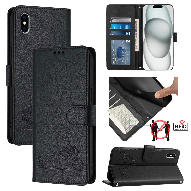 Cat Rat Embossed Pattern RFID Leather Phone Case with Lanyard
