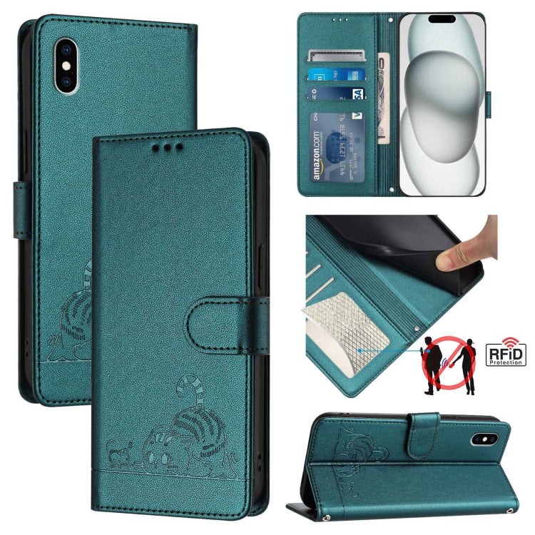 Cat Rat Embossed Pattern RFID Leather Phone Case with Lanyard