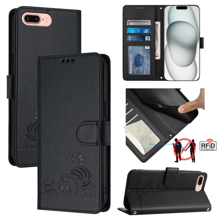 Cat Rat Embossed Pattern RFID Leather Phone Case with Lanyard