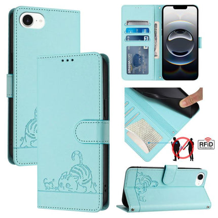 Cat Rat Embossed Pattern RFID Leather Phone Case with Lanyard