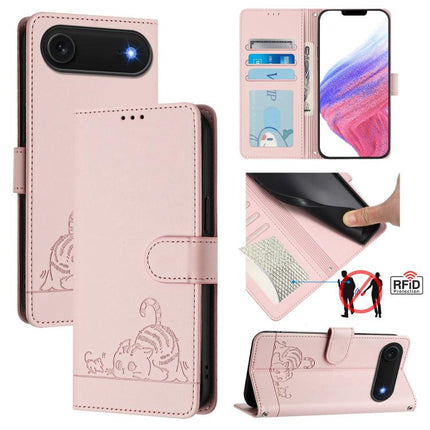 Cat Rat Embossed Pattern RFID Leather Phone Case with Lanyard, For iPhone 17 Pro Max, For iPhone 17 Pro, For iPhone 17, For iPhone Air