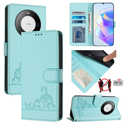 Cat Rat Embossed Pattern RFID Leather Phone Case with Lanyard, For Huawei Mate 60 Pro/60 Pro+, For Huawei Mate 60, For Huawei P60 Art, For Huawei P60/P60 Pro