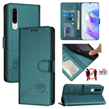 Cat Rat Embossed Pattern RFID Leather Phone Case with Lanyard, For Huawei Enjoy 9s 4G, For Huawei P30 lite/nova 4e, For Huawei P30 Pro, For Huawei P30
