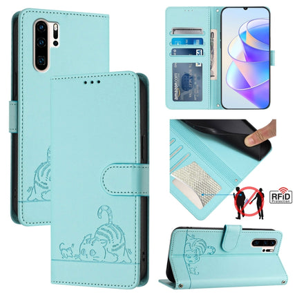 Cat Rat Embossed Pattern RFID Leather Phone Case with Lanyard, For Huawei Enjoy 9s 4G, For Huawei P30 lite/nova 4e, For Huawei P30 Pro, For Huawei P30