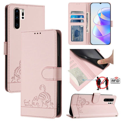 Cat Rat Embossed Pattern RFID Leather Phone Case with Lanyard, For Huawei Enjoy 9s 4G, For Huawei P30 lite/nova 4e, For Huawei P30 Pro, For Huawei P30