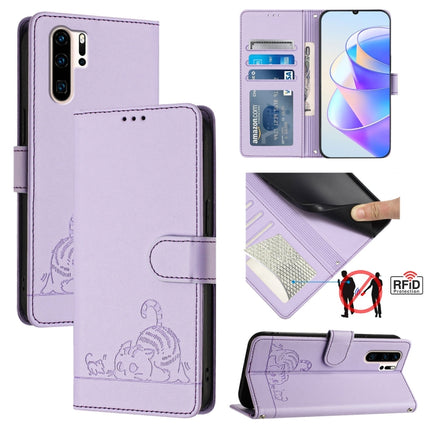 Cat Rat Embossed Pattern RFID Leather Phone Case with Lanyard, For Huawei Enjoy 9s 4G, For Huawei P30 lite/nova 4e, For Huawei P30 Pro, For Huawei P30