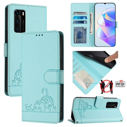 Cat Rat Embossed Pattern RFID Leather Phone Case with Lanyard, For Huawei P smart 2021 4G, For Huawei P40 lite 4G, For Huawei P40 Pro, For Huawei P40