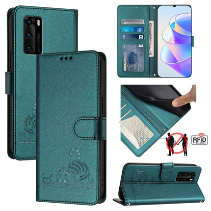 Cat Rat Embossed Pattern RFID Leather Phone Case with Lanyard, For Huawei P smart 2021 4G, For Huawei P40 lite 4G, For Huawei P40 Pro, For Huawei P40
