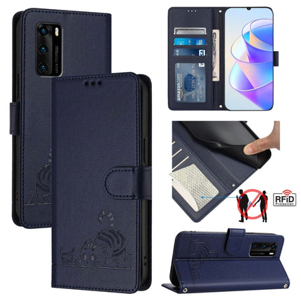 Cat Rat Embossed Pattern RFID Leather Phone Case with Lanyard, For Huawei P smart 2021 4G, For Huawei P40 lite 4G, For Huawei P40 Pro, For Huawei P40