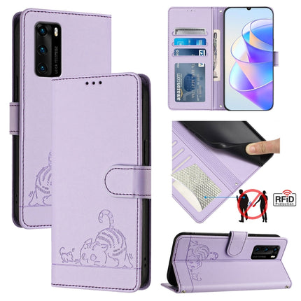 Cat Rat Embossed Pattern RFID Leather Phone Case with Lanyard, For Huawei P smart 2021 4G, For Huawei P40 lite 4G, For Huawei P40 Pro, For Huawei P40