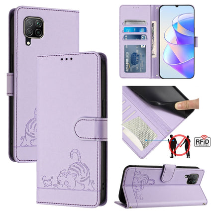 Cat Rat Embossed Pattern RFID Leather Phone Case with Lanyard, For Huawei nova 6 SE, For Huawei Enjoy 10 Plus, For Huawei P Smart Z, For Huawei Y9 Prime 2019