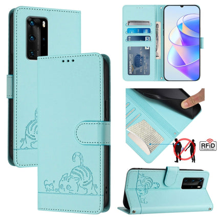 Cat Rat Embossed Pattern RFID Leather Phone Case with Lanyard, For Huawei P smart 2021 4G, For Huawei P40 lite 4G, For Huawei P40 Pro, For Huawei P40