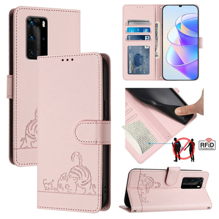 Cat Rat Embossed Pattern RFID Leather Phone Case with Lanyard, For Huawei P smart 2021 4G, For Huawei P40 lite 4G, For Huawei P40 Pro, For Huawei P40