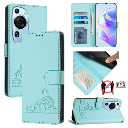 Cat Rat Embossed Pattern RFID Leather Phone Case with Lanyard, For Huawei Mate 60 Pro/60 Pro+, For Huawei Mate 60, For Huawei P60 Art, For Huawei P60/P60 Pro