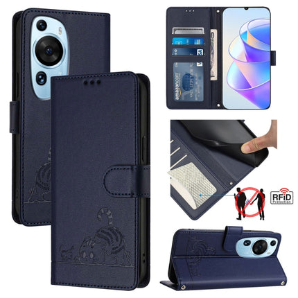 Cat Rat Embossed Pattern RFID Leather Phone Case with Lanyard, For Huawei Mate 60 Pro/60 Pro+, For Huawei Mate 60, For Huawei P60 Art, For Huawei P60/P60 Pro