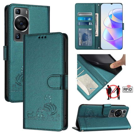 Cat Rat Embossed Pattern RFID Leather Phone Case with Lanyard, For Huawei Mate 60 Pro/60 Pro+, For Huawei Mate 60, For Huawei P60 Art, For Huawei P60/P60 Pro