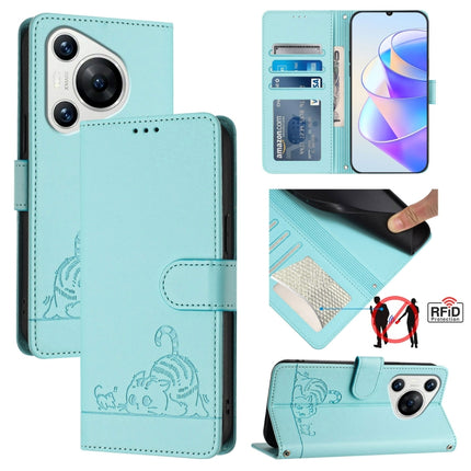 Cat Rat Embossed Pattern RFID Leather Phone Case with Lanyard, For Huawei nova 14 5G, For Huawei nova 13 Pro 5G, For Huawei Pura 70 Pro, For Huawei Pura 70